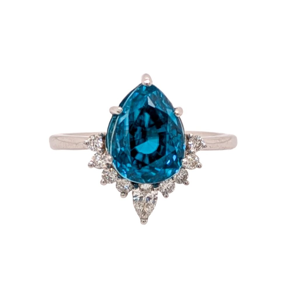 4.76cts Blue Zircon Ring in Solid 14K White Gold with Natural Diamond Accents